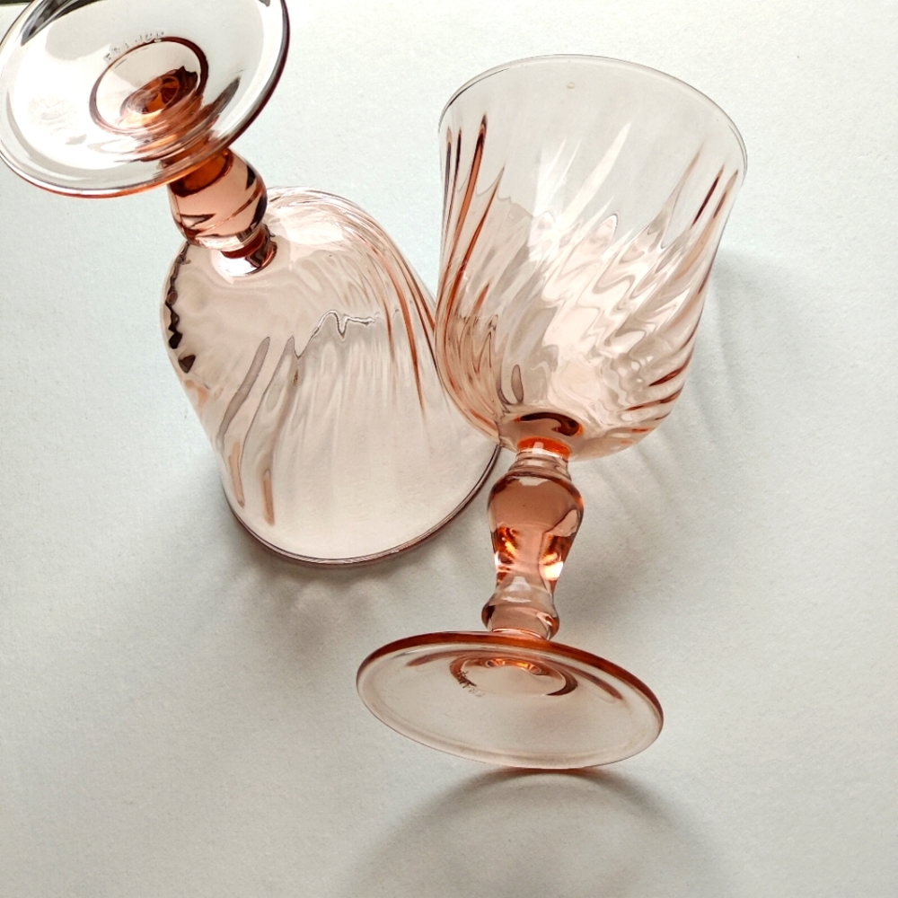 2 vintage wine 🍷 glasses | Rosaline Pink Swirl 🍥🩷 | Cristal D'arques - Durand